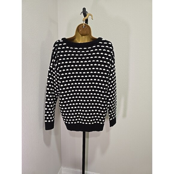 Black White Polka Dot Pockets Cardigan Sweater Unisex M Academia Preppy Oxford - Picture 4 of 7